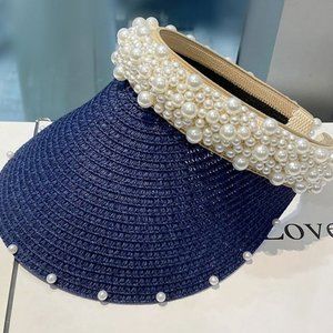 H.O.P.E | Navy & Cream Imitation Pearl-Accent Visor